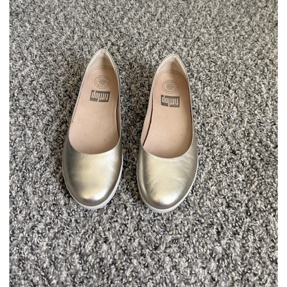 FitFlop Superballerina Glitzy Shoes Womens 5 Gold Leather Ballet Flats Comfort